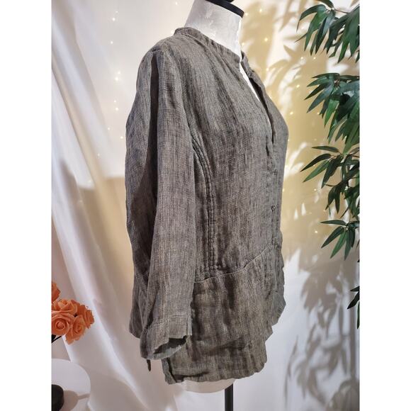 Eileen Fisher 100% Linen Blazer Jacket Womens Size L 3/4 Sleeve Lagenook Neutral - Picture 3 of 11